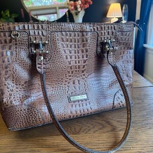 Etienne Aigner Vintage Croc-Embossed Brown‎ Tote work bag Purse